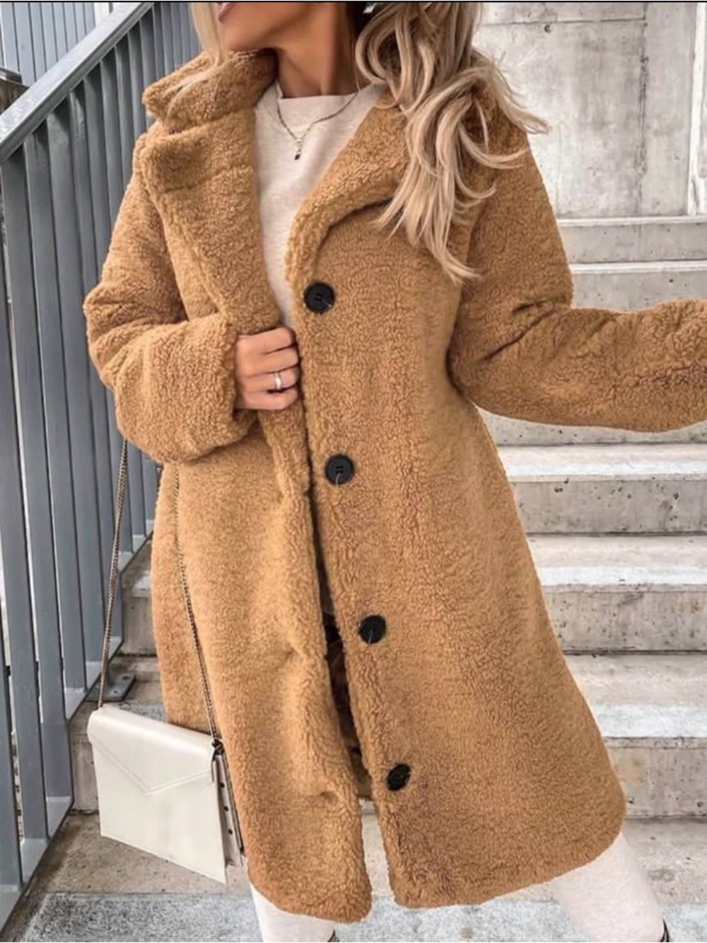 Time and Tru Camel Teddy Button-Up Coat